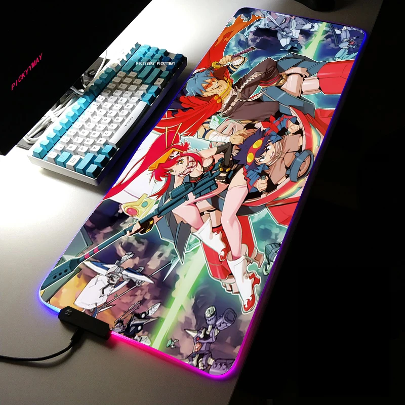 Tengen Toppa Gurren Lagann Gamer Soft RGB Mousepad XXL Locking Edge Large Mouse Pad With LED 10 - Gurren Lagann Store